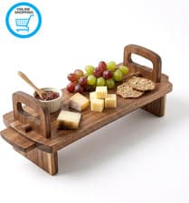 Image of Raised Acacia Wooden Serving Platter - Acacia Wood Tray with Legs for Antipasti,