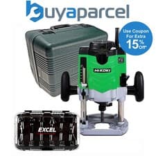 Image of HiKOKI 110v M12VEL 1/2in Router Variable Speed 65mm Plunge + 12 Piece Bit Set