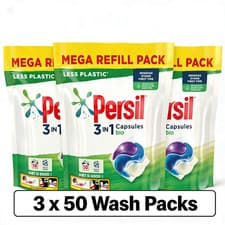 Image of Persil Bio Laundry Capsules 150 Washes 3 x 50 Mega Refill Packs UK Stock