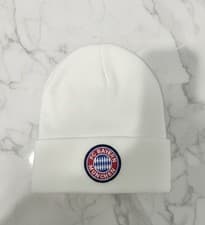 Image of FC Bayern Munich Beanie Hat - White Knit Winter Toque - Embroidered Logo - New