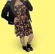 Image of Strapless Dress Floral Print