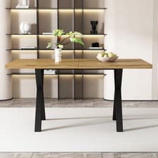 Image of Dining table 140x80x76cm Kitchen Table w/ Wood Grain Finish & Metal Cross Legs