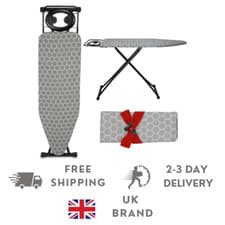 Image of CUQOO Folding Ironing Board 122x38cm Adjustable Height Silicone Rest & Covers