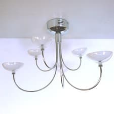 Image of Litecraft Ceiling Light Semi Flush 6 Arm With Glass Shades - Chrome Clearance