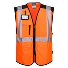 Image of PORTWEST PW3 Hi-Vis Executive Vest Multi-Pocket Safety Waistcoat Reflective Tape