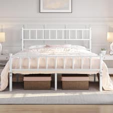 Image of Luxury Metal Bed Frame Single Double Platform Storage No Box Spring UK Bedroom