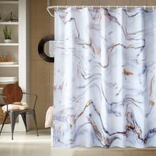 Image of Polyester Fabric Bathroom Shower Curtain Water Resistant Panel Decor + 12 Hooks