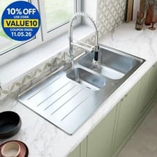 Image of Stainless Steel 1.5 Bowl Inset Kitchen Sink Left Hand Modern Drainer Wastes
