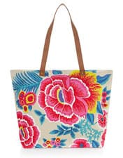 Image of ACCESSORIZE SUZIE WOW EMBELLISHED FLOWER TOTE BAG BEACH TROPICAL FLORAL LARGE