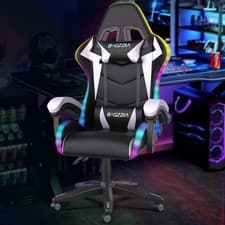 Image of RGB Gaming Chair with LED Lights & Ergonomic Computer Chair Reclining PU Leather