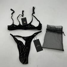 Image of Perilla Lingerie Set Womens XS Zebra Mesh Bra Black Panty Sheer Intimates Poland