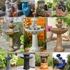 Image of Smart Solar Powered Outdoor Garden Water Feature Fountain Bird Bath - All Styles