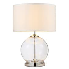 Image of Litecraft Small or Large Rhonda Table Lamp Glass Base With White Shade - Chrome 