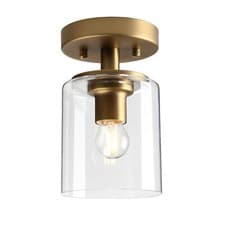 Image of Industrial Pendant Light 5.1" Glass Cylinder Shade Flush Ceiling Light Fixture