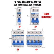 Image of Miniature Circuit Breaker MCB 1/2/3/4 Pole with Light Indicator 6/16/25~125 Amp