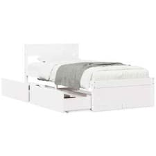 Image of Bed Frame with Drawers White 90x200  Solid Wood Pine P8R1