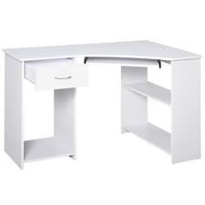 Image of HOMCOM L-Shaped Corner Computer Desk w/ 2 Shelves Worktop Keyboard Tray White