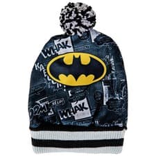 Image of DC Comics Batman Classic Bat Symbol & Comic Pattern Pom Cuff Beanie Black
