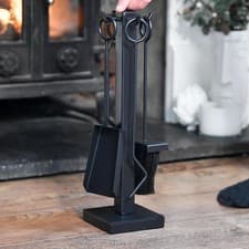 Image of "Francisco" Black Contemporary Four Piece Fireside Companion Set - 40cm