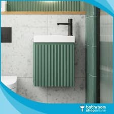 Image of Fluted Panel 400mm Green Wall Hung Vanity Unit & Basin