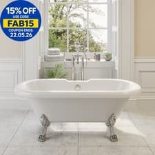 Image of Traditional 1500 Freestanding Bath Double Ended Roll Top Legs Included White