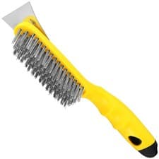 Image of Wire Scratch Brush with Metal Scraper Plastic Handle Stainless Steel Bristles