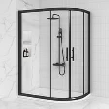Image of Matt Black Offset Quadrant Shower Enclosure Walk in Cubicle Sliding Glass Door