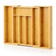 Image of Adjustable Cutlery Tray Bamboo 5 -7 Compartment Cutlery and Utensil Organiser
