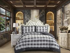 Image of Luxury Quilted Velvet Bedspread Faux Fur Bed Throw King Size Bedding Set Shams