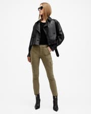 Image of AllSaints Women's Cargo Trousers Green Slim Fit Size W31 Skinny Leg Buttoned