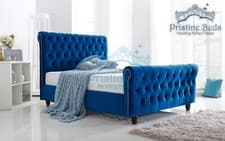 Image of New HiQ Premium Soft Velvet Fabric Chesterfield Sleigh Bed Set Frame | Mattress