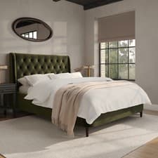 Image of Olive Green Velvet Double Ottoman Bed With Legs - Amara AMR014D