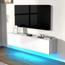 Image of 140cm Floating TV Unit Cabinet Wall Mounted TV Stand High Gloss With LED Lights