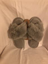 Image of Accessorize grey fur slippers - Size UK 7-8