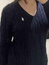 Image of Polo Ralph Lauren Navy Blue Cable Knit Jumper Sweater V-Neck Size Medium