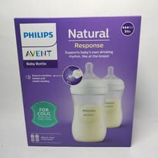 Image of Philips Avent Natural Response Baby Bottles Colic 1m+ 2 9oz Bottles 260ml New