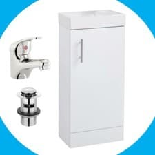 Image of White 400mm Single Door Bathroom Cabinet Basin Sink Vanity Unit WITH Tap & Waste