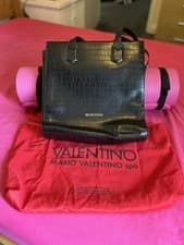 Image of Genuine Mario Valentino Black Croc Effect Tote / Shopper Bag With Dust Bag