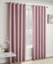 Image of VOGUE THERMAL BLOCKOUT LINED CURTAINS EYELET RING TOP PLAIN TEXTURED READY MADE