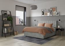 Image of Alexis Ottoman Storage Bed Frame Upholstered Fabric - Double King Grey Beige
