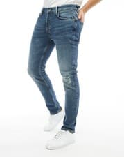 Image of All Saints Mens Rex Slim Fit Jeans Dirty Indigo Destroyed Stretch Denim