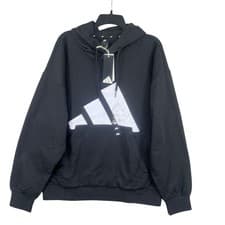 Image of Adidas Mens Big Logo Fleece Hoodie Black White IN6159 Size XXL Regular Fit NWT