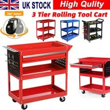 Image of 3 Tier Tool Storage Trolley Cart Heavy Duty Garage Trolley Workshop Garage Wheel