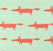 Image of HARLEQUIN SCION CURTAIN FABRIC DESIGN "Mr Fox" 2.5 METRES SAGE/POPPY COTTON