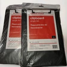 Image of 2 PACK office depot CLIPBOARDS A4 Black PVC Holder Filing Office School x2 NEW