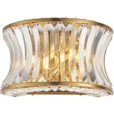 Image of Glass Dimmable Wall Light - Concave Effect Clear Crystals - Warm Brass Edge