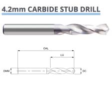 Image of 4.2mm CARBIDE STUB DRILL BIT DIN6539 2 FLUTED 8003030420 EUROPA TOOL P132
