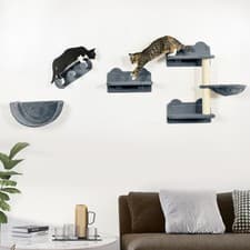 Image of 4-Piece Wall Mounted Cat Tree Furniture Set with Scratching Post Grey