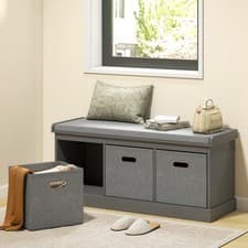 Image of Shoe Bench with Seat, Shoe Storage Bench with Fabric Drawers