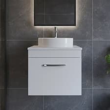 Image of Nuie Athena Wall Hung 1-Drawer Vanity Unit and Worktop 600mm Wide Gloss White